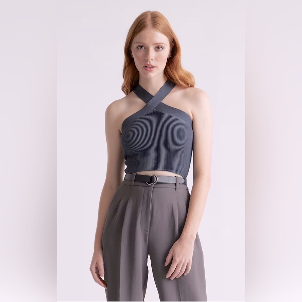 Babaton Sculpt Knit Criss Cross Cropped Tank in Dark Night Navy - Size XS